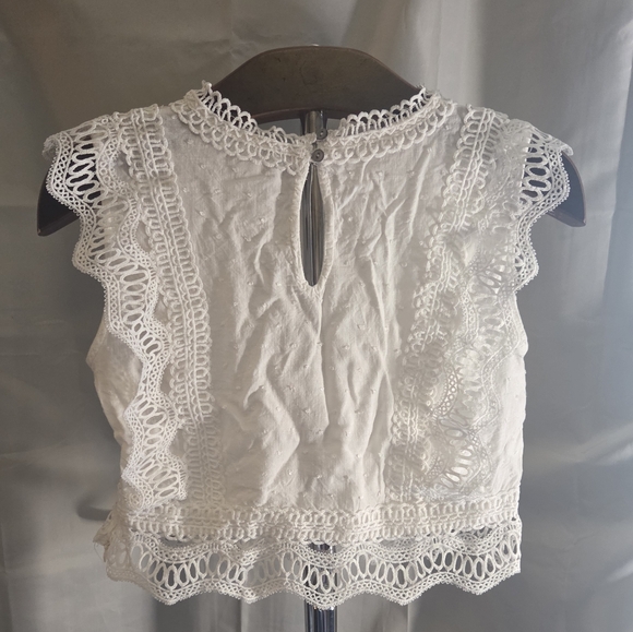 She + Sky White Lace Crop Top – Boho Cottagecore Crochet Blouse - Picture 3 of 8